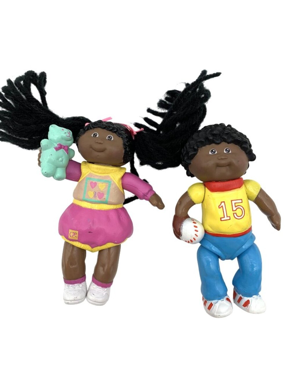 OAA Cabbage Patch Kids Vintage Figurine Girl & Boy 1984 Teddy Bear Baseball